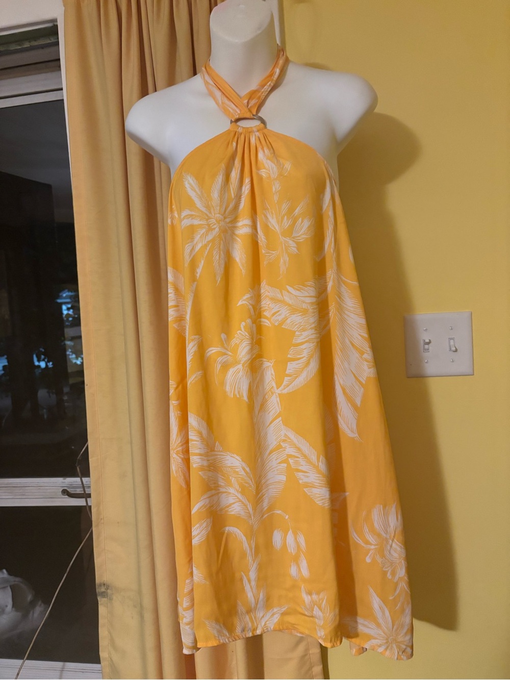 a new day Yellow & White Strapless Halter Tropical Dress